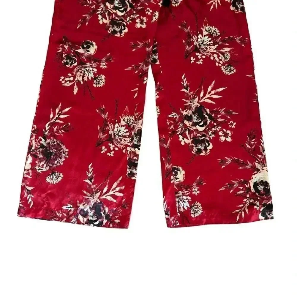 Gilligan & O'Malley Red Women's Satin Floral Lightweight Pajama Pants SZ M #1944